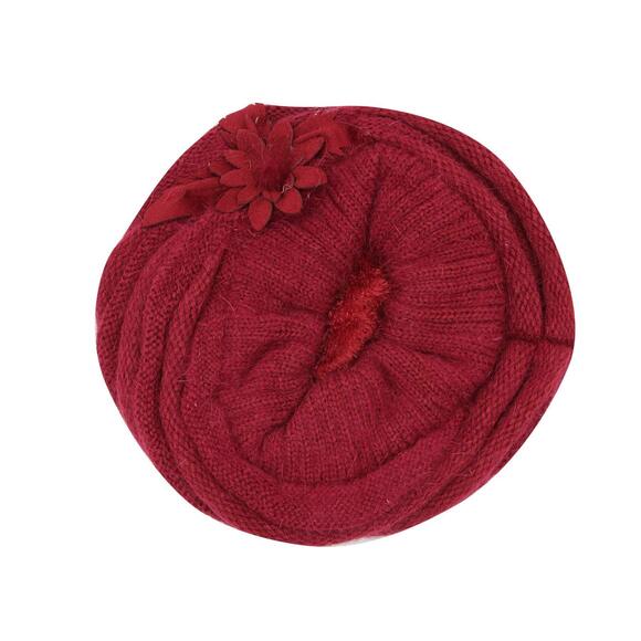 7857 Women\'s Winter Beret Hat Fleece Lined Soft Warm Beanie Cap With Flower